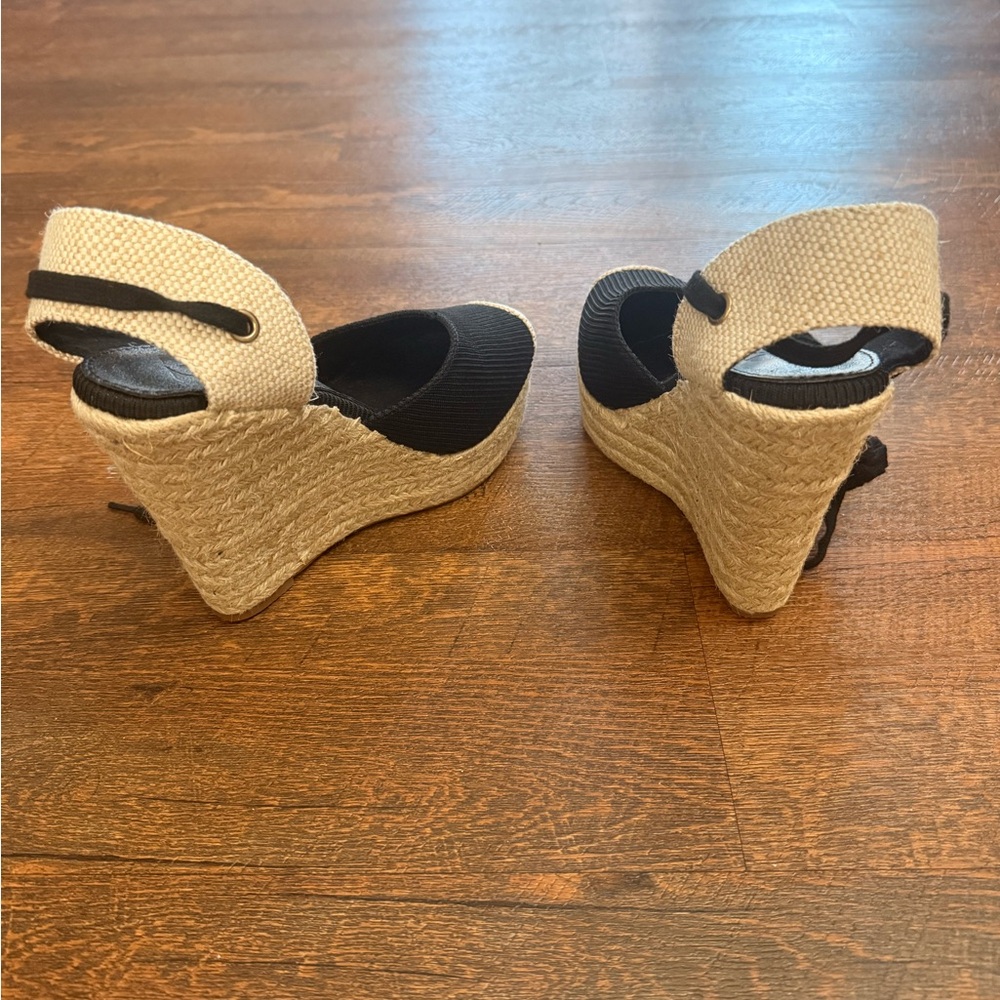 Black and Natural Women’s Espadrille Wedge Sandals - Picture 5 of 5